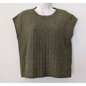 Wilt Ribbed Sweater Vest Women's Small Khaki Green Sleeveless Popover Layering